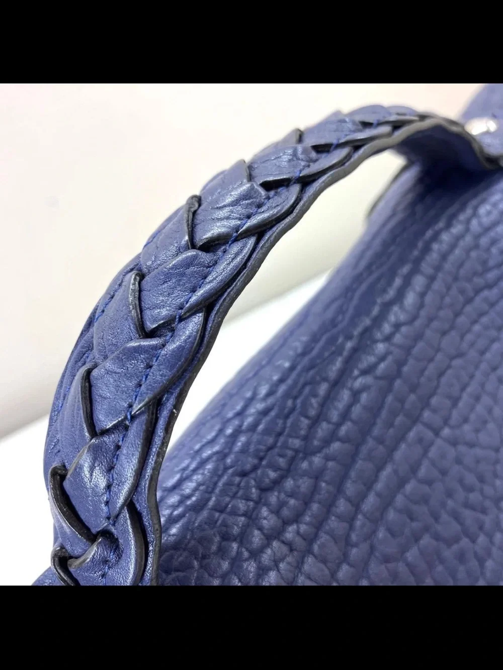 Mulberry Deep Blue Textured Leather Satchel with Top Handle
